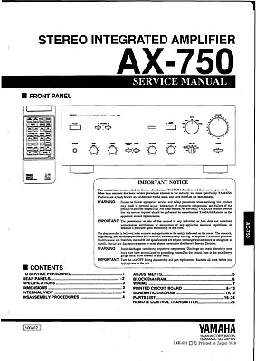 Kaufen Service Manual-Anleitung Für Yamaha AX-750  • 11.50€
