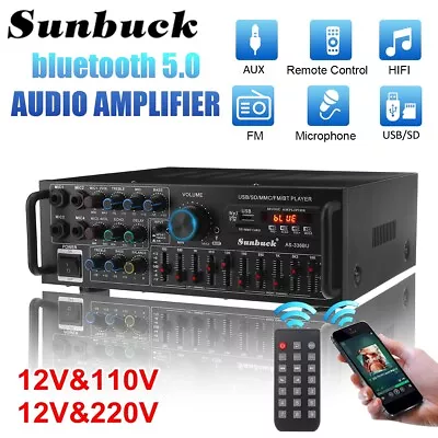 Kaufen 2000W Bluetooth Verstärker Vollverstärker Stereo Amplifier Digital FM USB W/ AUX • 59.85€