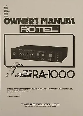 Kaufen Rotel RA-1000 Stereo Integrierter Verstärker Bedienungsanleitung - BENUTZERHANDBUCH  • 9.59€