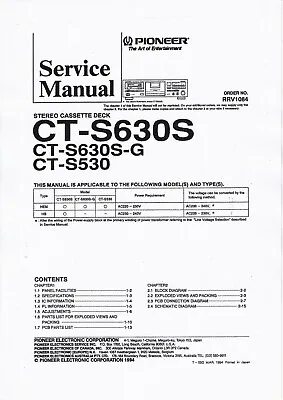 Kaufen Service Manual-Anleitung Für Pioneer CT-S630S,CT-S530  • 11€