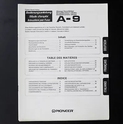 Kaufen Original PIONEER A-9 Stereo Amplifier Owner's Manual / Bedienungsanleitung !!! • 29€