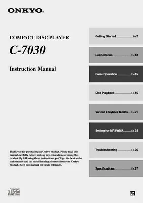 Kaufen Onkyo C-7030 - Compact Disc CD Player - Bedienungsanleitung - BENUTZERHANDBUCH • 8.09€