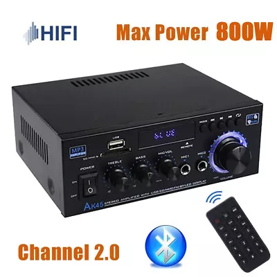 Kaufen 800W Bluetooth Mini Verstärker HiFi Power Audio Stereo Bass USB MP3 FM Auto 12V • 33.99€