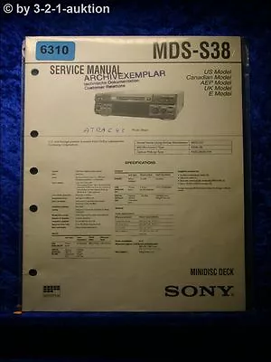 Kaufen Sony Service Manual MDS S38 Mini Disc Deck  (#6310) • 15.99€