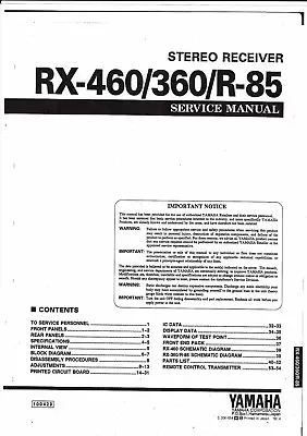 Kaufen Yamaha Service Manual  Für R-85/ RX-360/460  Copy • 11.50€