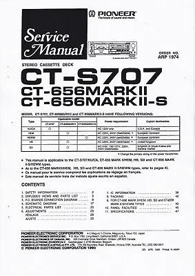 Kaufen Service Manual-Anleitung Für Pioneer CT-S707,CT-656 Mark II  • 11€