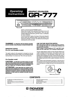 Kaufen Bedienungsanleitung-Operating Instructions Für Pioneer GR-777  • 8.50€