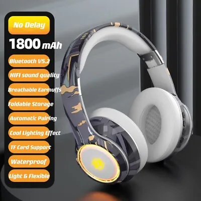 Kaufen Kabellose Bluetooth Kopfhörer Mit Geräuschunterdrückung LED Lichter Gaming + 32GB Karte • 4.64€