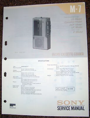 Kaufen SONY M-7 Micro Cassette Corder Service Manual • 12.50€