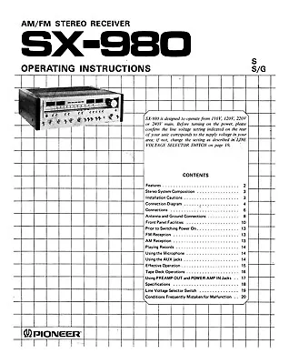 Kaufen Bedienungsanleitung-Operating Instructions Für Pioneer SX-980  • 10€