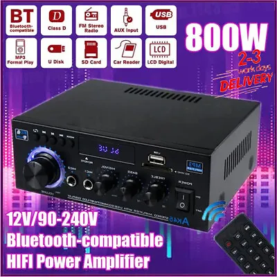 Kaufen 800 W 2-KANAL Bluetooth Stereo Verstärker Amp HIFI Tuner Audio USB SD Auto DE • 33.99€