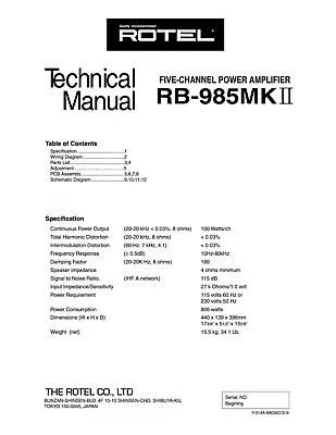 Kaufen Service Manual-Anleitung Für Rotel RB-985 MK2  • 9€