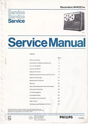 Kaufen Service Manual-Anleitung Für Philips N 4422  • 12.50€