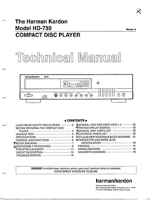 Kaufen Technical Manual-Anleitung Für Harman Kardon HD 730  • 13€
