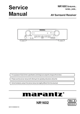 Kaufen Service Manual-Anleitung Für Marantz NR 1602  • 15€