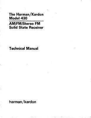 Kaufen Technical Manual-Anleitung Für Harman Kardon 430  • 11€