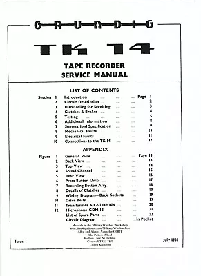 Kaufen Grundig   Service Manual Für TK 14 English Copy • 11.50€