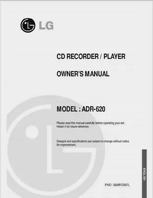 Kaufen LG ADR-620 CD Player Recorder Bedienungsanleitung - BENUTZERHANDBUCH  • 8.11€
