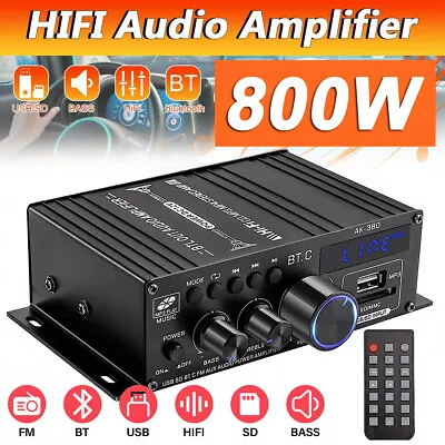 Kaufen 800W Bluetooth Verstärker Stereo Amplifier HIFI Digital Vollverstärker FM Radio • 23.89€