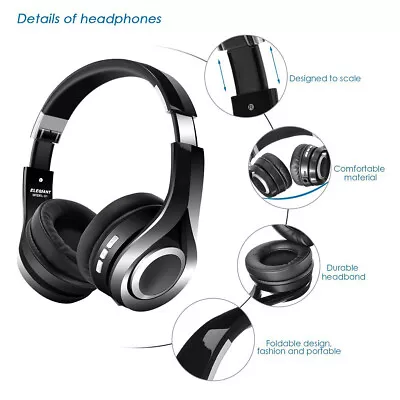 Kaufen ELEGIANT On Ear Kopfhörer Bluetooth Stereo Kabellos Faltbare Schwarz Hochwertige • 19.99€
