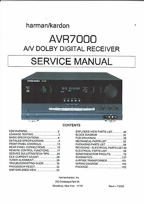 Kaufen Harman Kardon Service Manual Für AVR 7000 Englisch  Copy • 11.50€