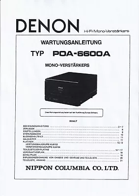 Kaufen Service Manual-Anleitung Für Denon POA-6600 A  • 12.50€