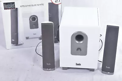 Kaufen Hercules XPS 2.1 Lautsprecher Slim Boxen Sound Anlage Weiß PC Büro 2.140 • 29.95€