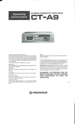 Kaufen Pioneer Bedienungsanleitung User Manual Für CT- A 9  Englisch Copy • 9€