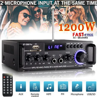 Kaufen 1200W HiFi Verstärker Digital FM USB Stereo Amplifier Bluetooth Vollverstärker • 35.99€