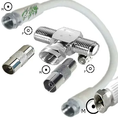 Kaufen SAT T Stück + Kabel +2 IEC Adapter Verteiler Splitter F-Stecker 2 Buchse Kurz 4K • 8.95€