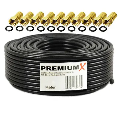 Kaufen 25m PremiumX Koaxial Kabel 135dB 5-fach REINES KUPFER SAT Koax Antennenkabel 4K • 18.90€