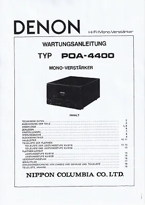 Kaufen Service Manual-Anleitung Für Denon POA-4400  • 12€