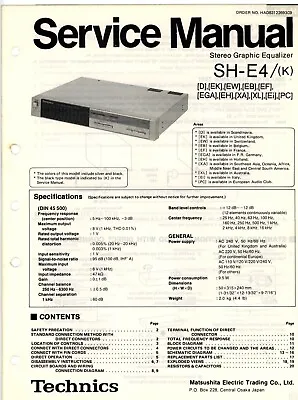 Kaufen TECHNICS Service Manual SH-E4 Stereo Graphic Equalizer • 7.50€