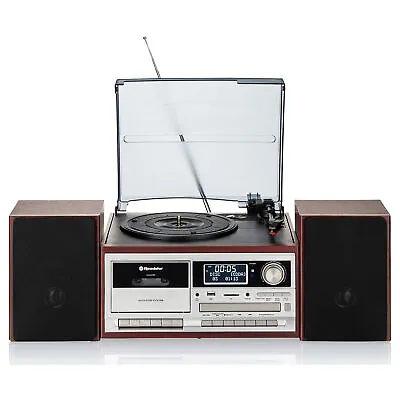 Kaufen Vintage Vinyl Plattenspieler DAB/DAB+/FM Radio CD-MP3 Player Kassette Bluetooth • 202.86€