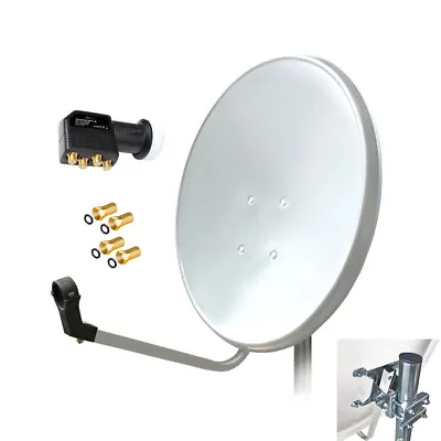 Kaufen 60 Cm HD Sat Anlage Digital Quad LNB 4 Teilnehmer Schüssel Antenne Spiegel 4K 3D • 24.45€