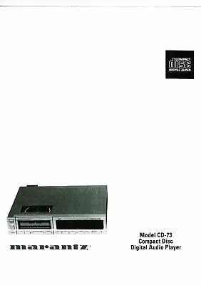 Kaufen Marantz User Manual Handbook Bedienungsanleitung Für Model CD- 73 Englisch Copy • 11€
