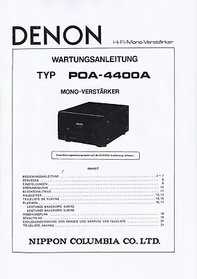 Kaufen Service Manual-Anleitung Für Denon POA-4400 A  • 12€