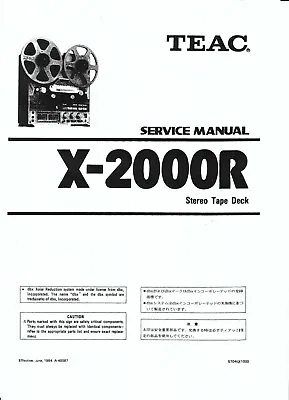 Kaufen TEAC  Service Manual Für  X- 2000 R Copy • 11.50€