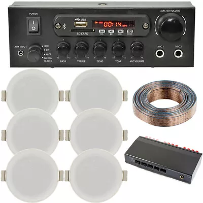 Kaufen Bluetooth Decken Musik Kit 3 Zonen Stereo Amp & 6x Low Profile HiFi Lautsprecher • 232.55€