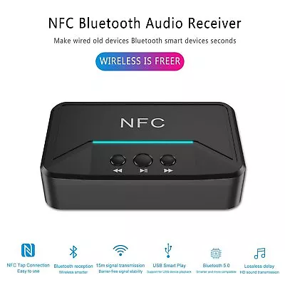 Kaufen NFC Bluetooth Audio Receiver 3.5mm Jack AUX NFC To 2 RCA Wireless Stereo Adapter • 16.99€