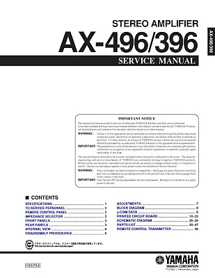 Kaufen Service Manual-Anleitung Für Yamaha AX-496, AX-396  • 13€