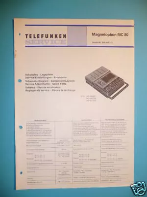 Kaufen Service Manual Telefunken MC 80 Recorder ORIGINAL • 8.10€