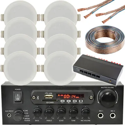 Kaufen Bluetooth Decken Musik Kit 4 Zonen Stereo Amp & 8x Low Profile HiFi Lautsprecher • 263.37€