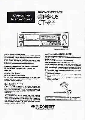 Kaufen Bedienungsanleitung-Operating Instructions Für Pioneer CT-S705,CT-656  • 8.50€