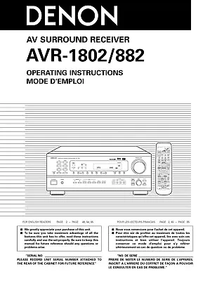 Kaufen Bedienungsanleitung-Operating Instructions Für Denon AVR-1802, AVR-882  • 13€