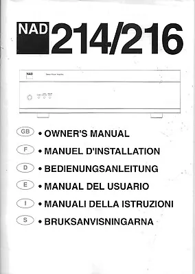 Kaufen Bedienungsanleitung-Operating Instructions Für NAD 214,216  • 9€