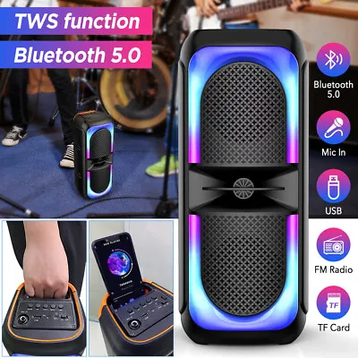 Kaufen TWS Bluetooth Soundbox Lautsprecher RGB Musikbox Party Stereo Subwoofer+Mikrofon • 27.99€