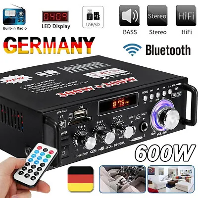 Kaufen 600W HiFi-Verstärker 220V Bluetooth Mini Endstufe USB SD AUX Musik Sound Party • 28.99€
