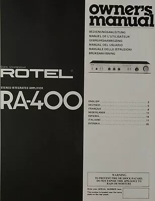 Kaufen Rotel RA-400 - Integrierter Verstärker - Bedienungsanleitung - BENUTZERHANDBUCH  • 8.22€