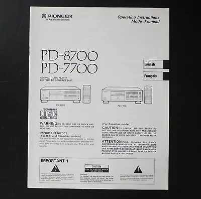 Kaufen Original PIONEER PD-8700 /-7700 CD-Player Owner's Manual / Bedienungsanleitung ! • 19€